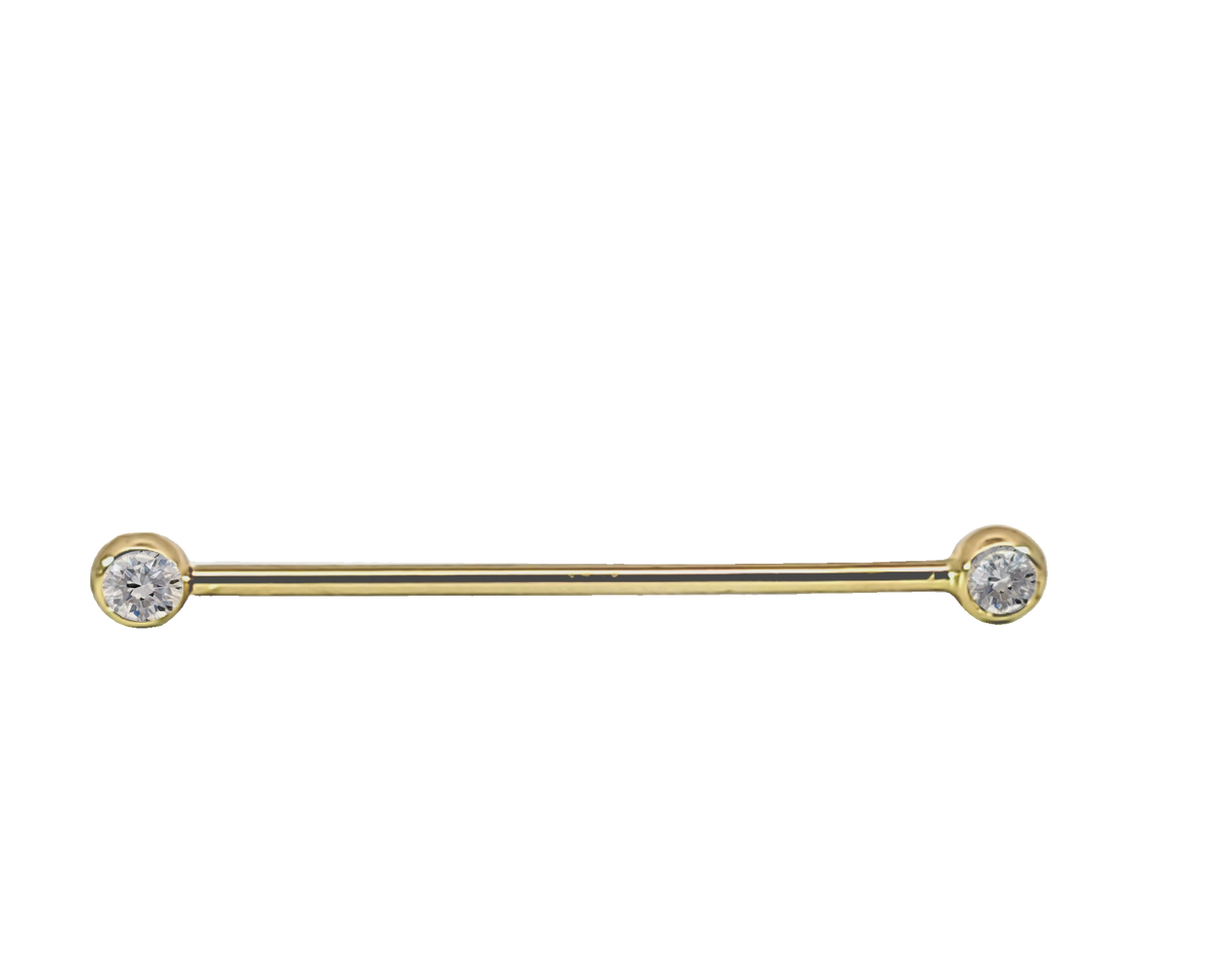Solid 14k Gold Double Gem Industrial Barbell 16mm