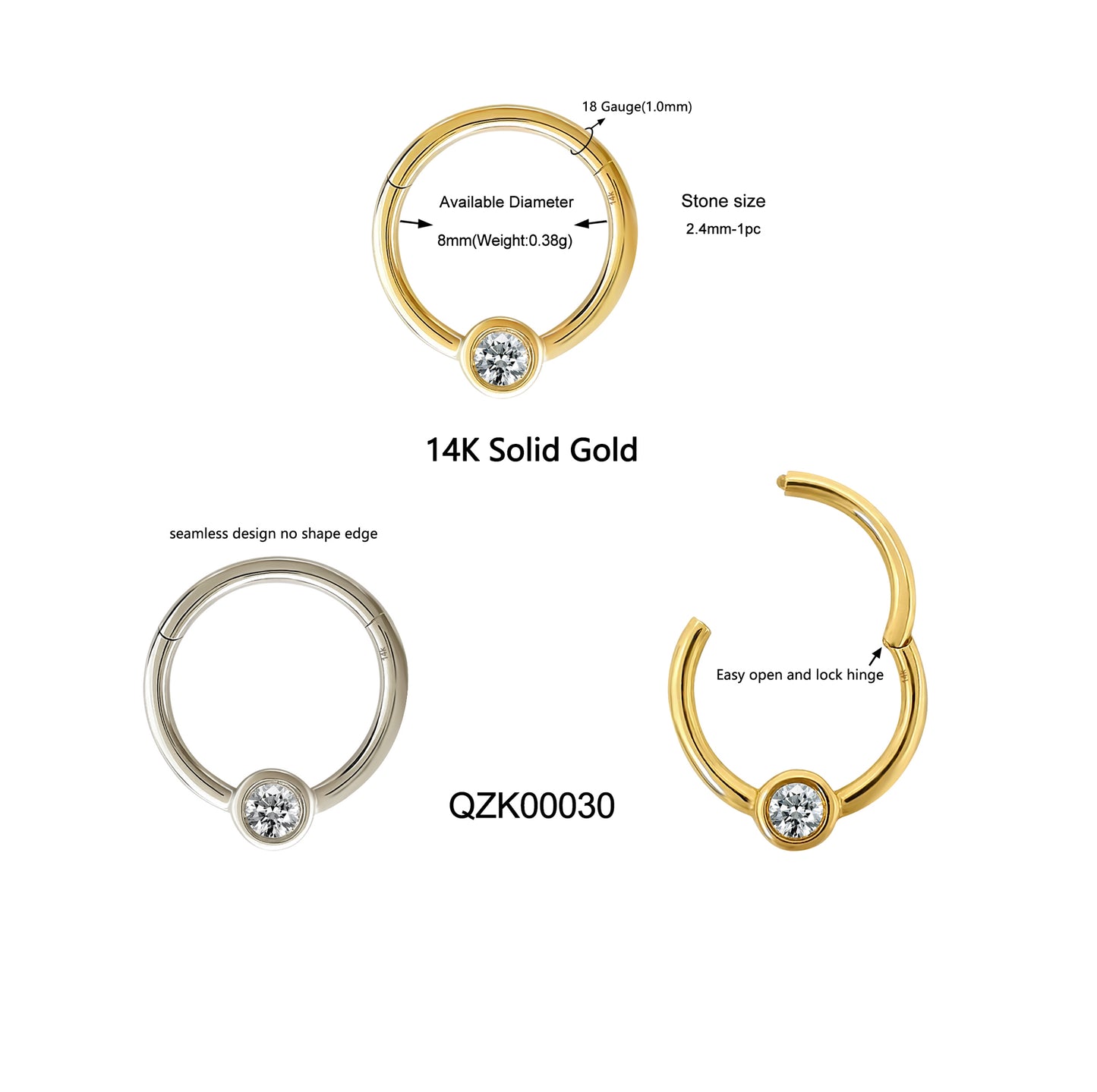 Wholesale 14k Solid Gold Hinged Ring 18 Gauge 1.0mm