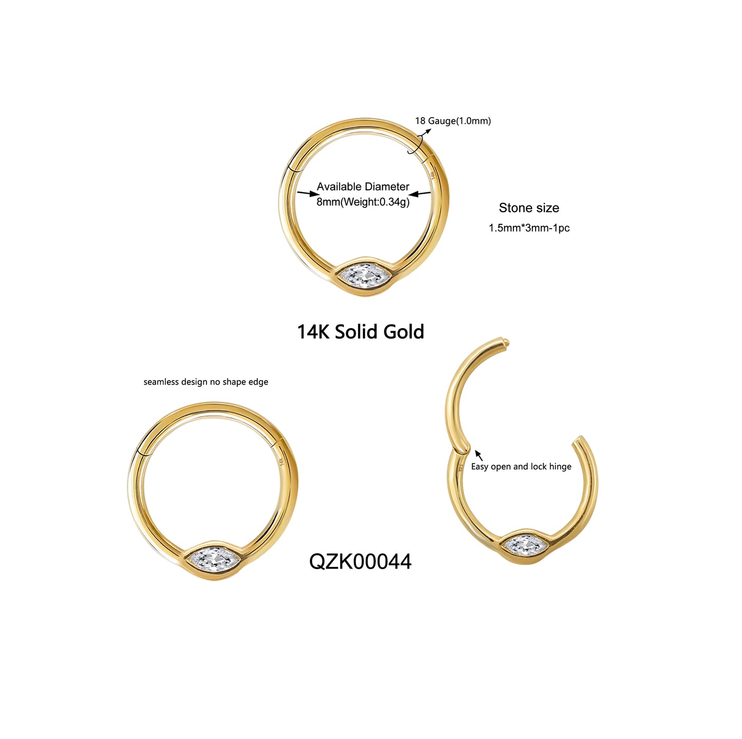 Wholesale14k Solid Gold Hinged Ring