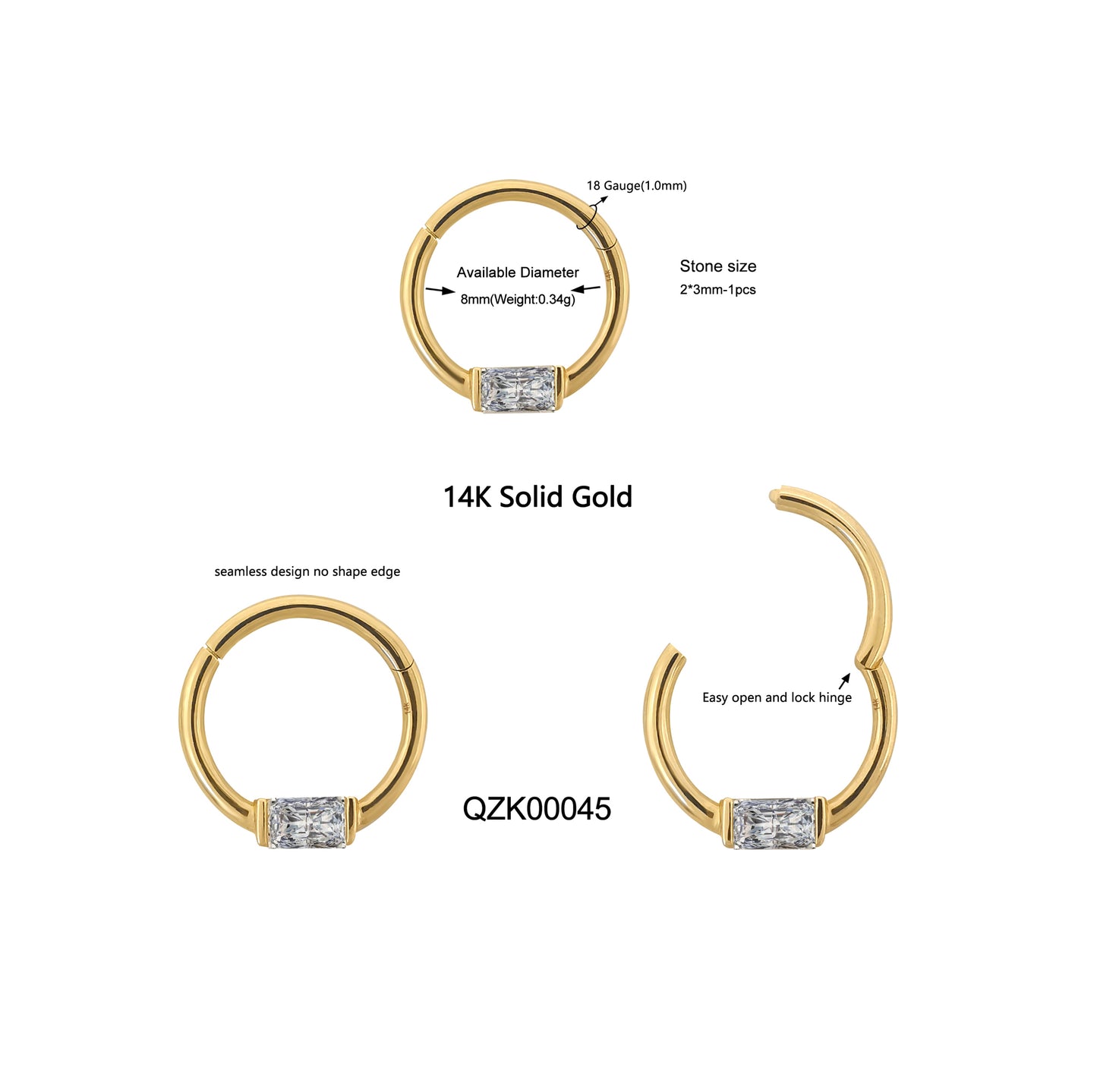 Wholesale14k Solid Gold Hinged Ring