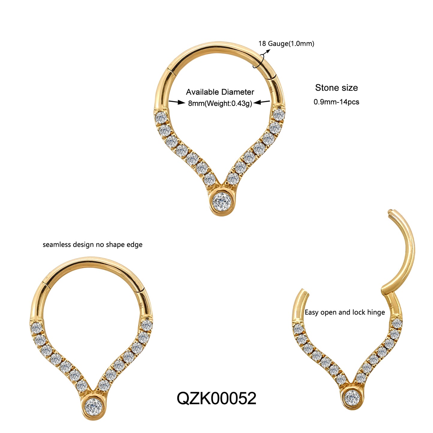 14k Solid Gold Hinged Ring