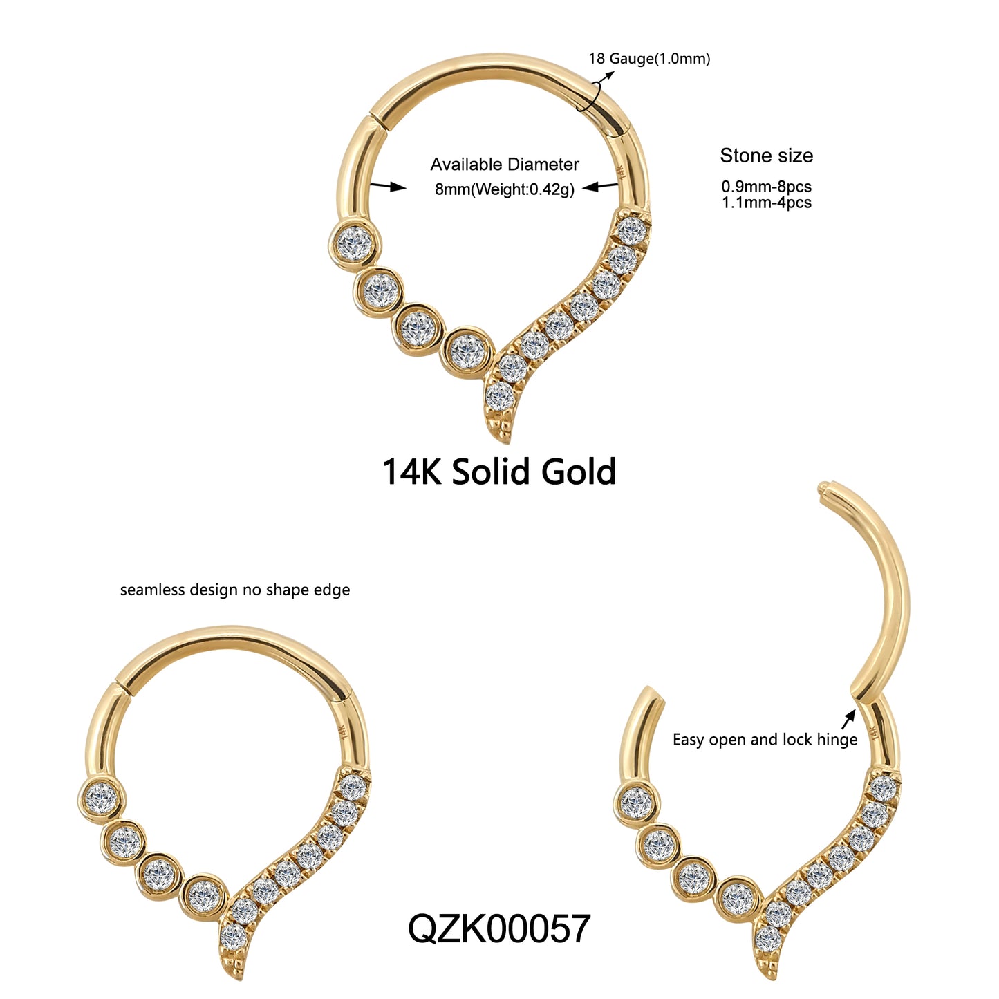 14k Solid Gold Hinged Ring