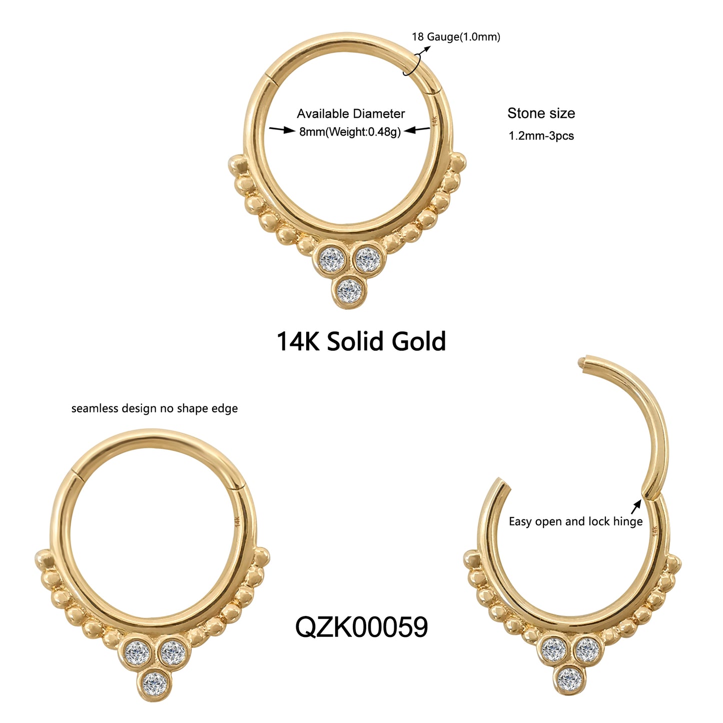 14k Solid Gold Hinged Ring