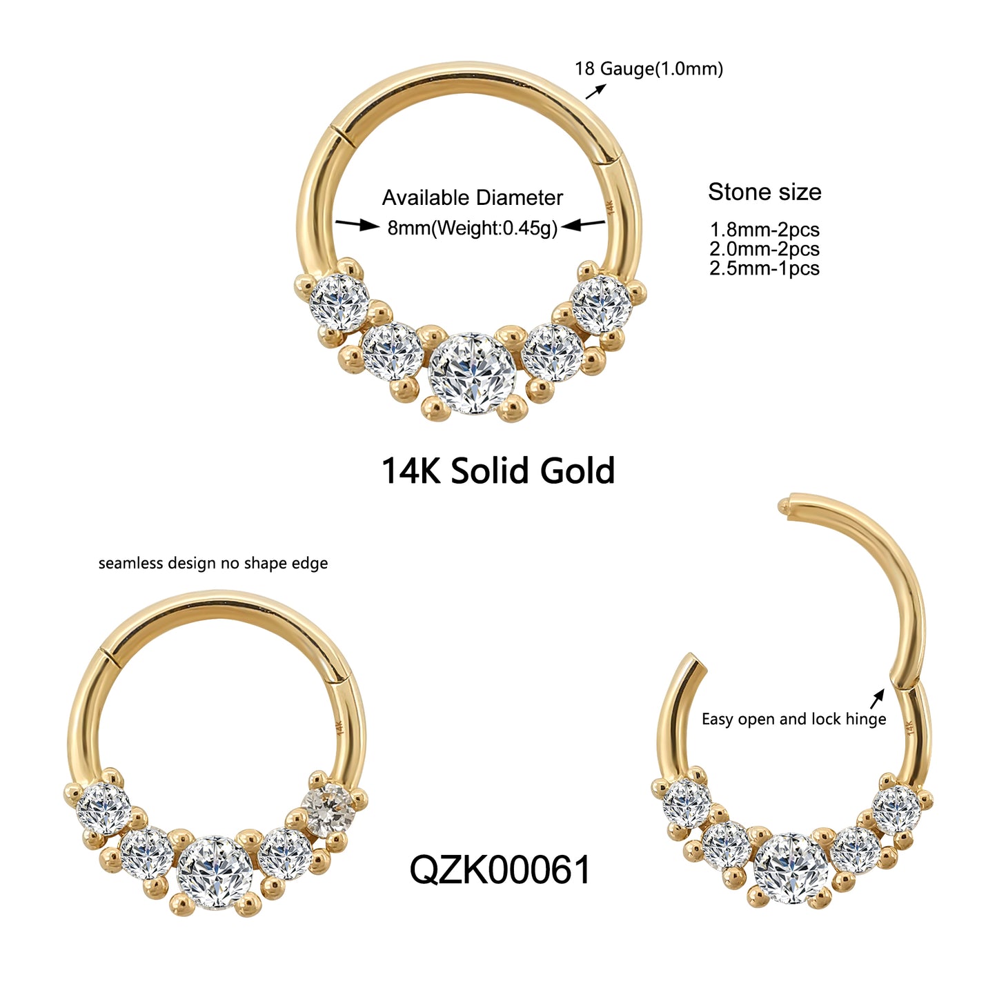 14k Solid Gold Hinged Ring