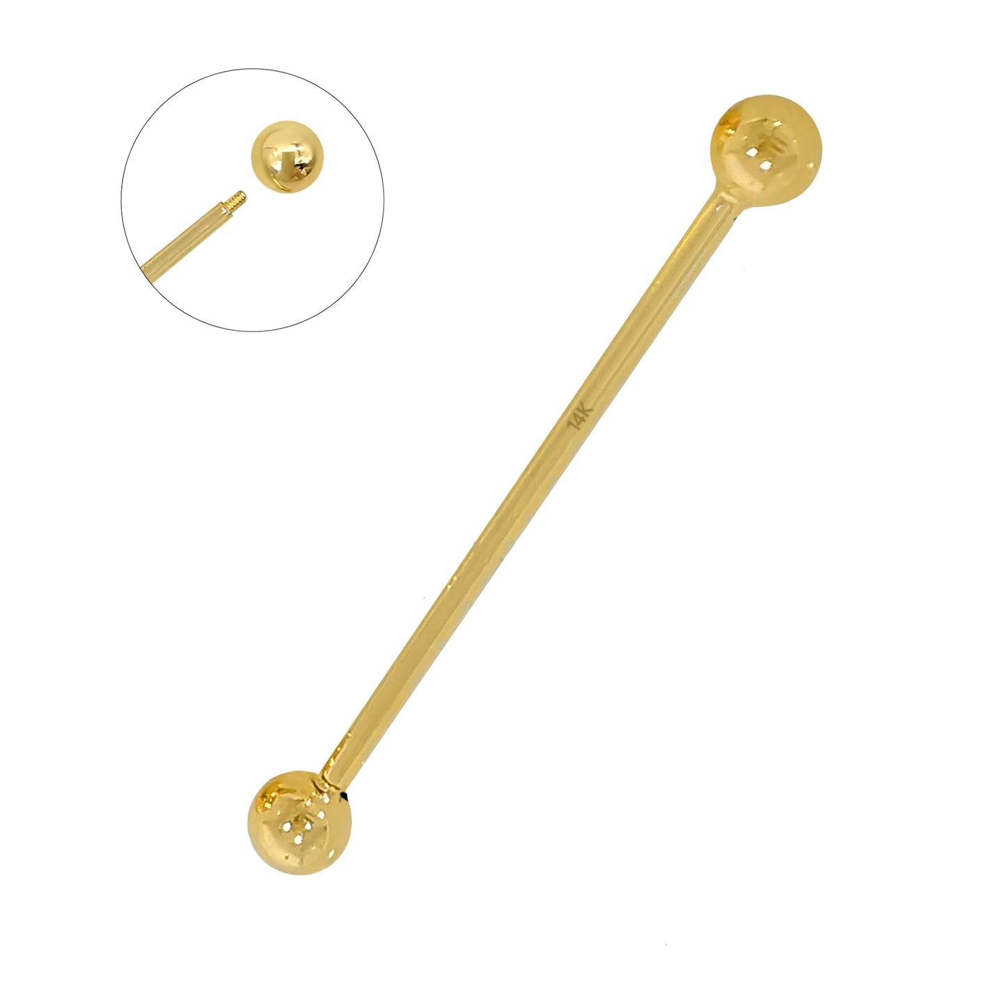 Solid 14k Gold Industrial Barbell 35mm 14 Gauge