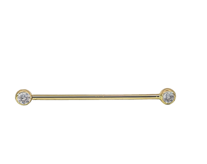 Solid 14k Gold Double Gem Industrial Barbell 16mm