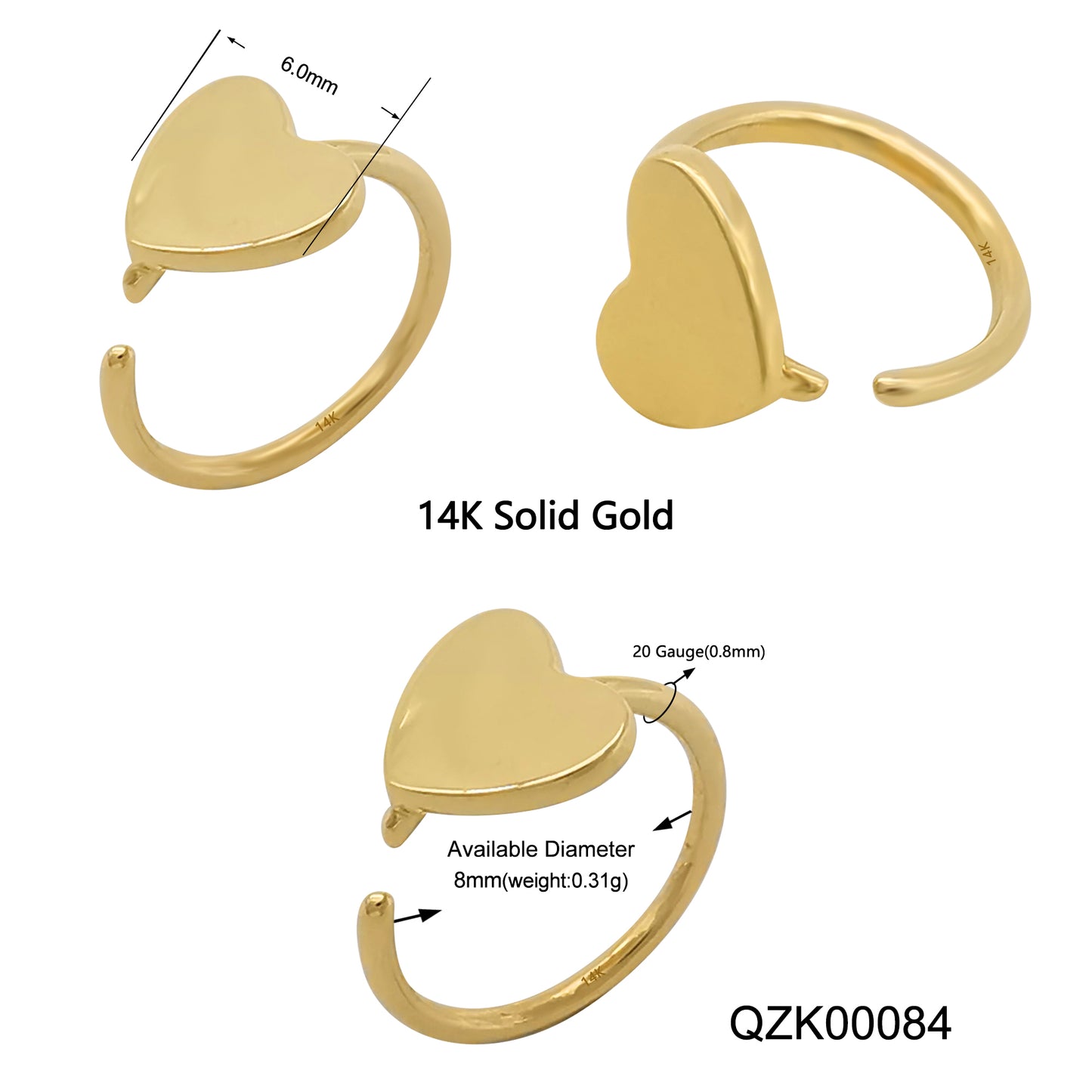 Wholesale 14k Solid Gold Hinged Ring heart shape