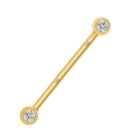Solid 14k Gold Double Gem Barbell Body jewelry