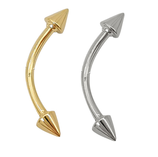 Wholesale14k Solid Gold Eyebrow Piercing Jewelry Curved Barbell Spike